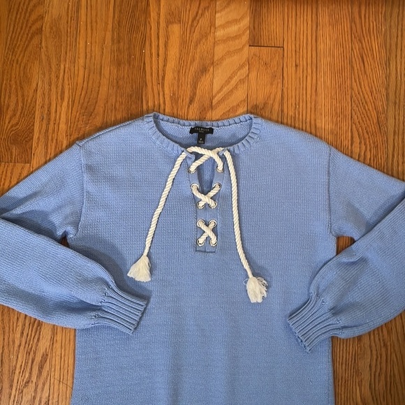 Talbots Cotton Blend Lace Up Sweater Blue size P (petite small) - Picture 4 of 7